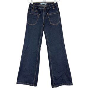 Joe Fresh Women's Wide Leg Stretch Mid Rise Blue Denim Jeans Size 4 Patch Pocket